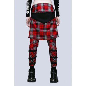 Long Clothing ✦ Red Tartan Clip Pants Punk Patch Buckle Strap Streetwear ✦ S NWT